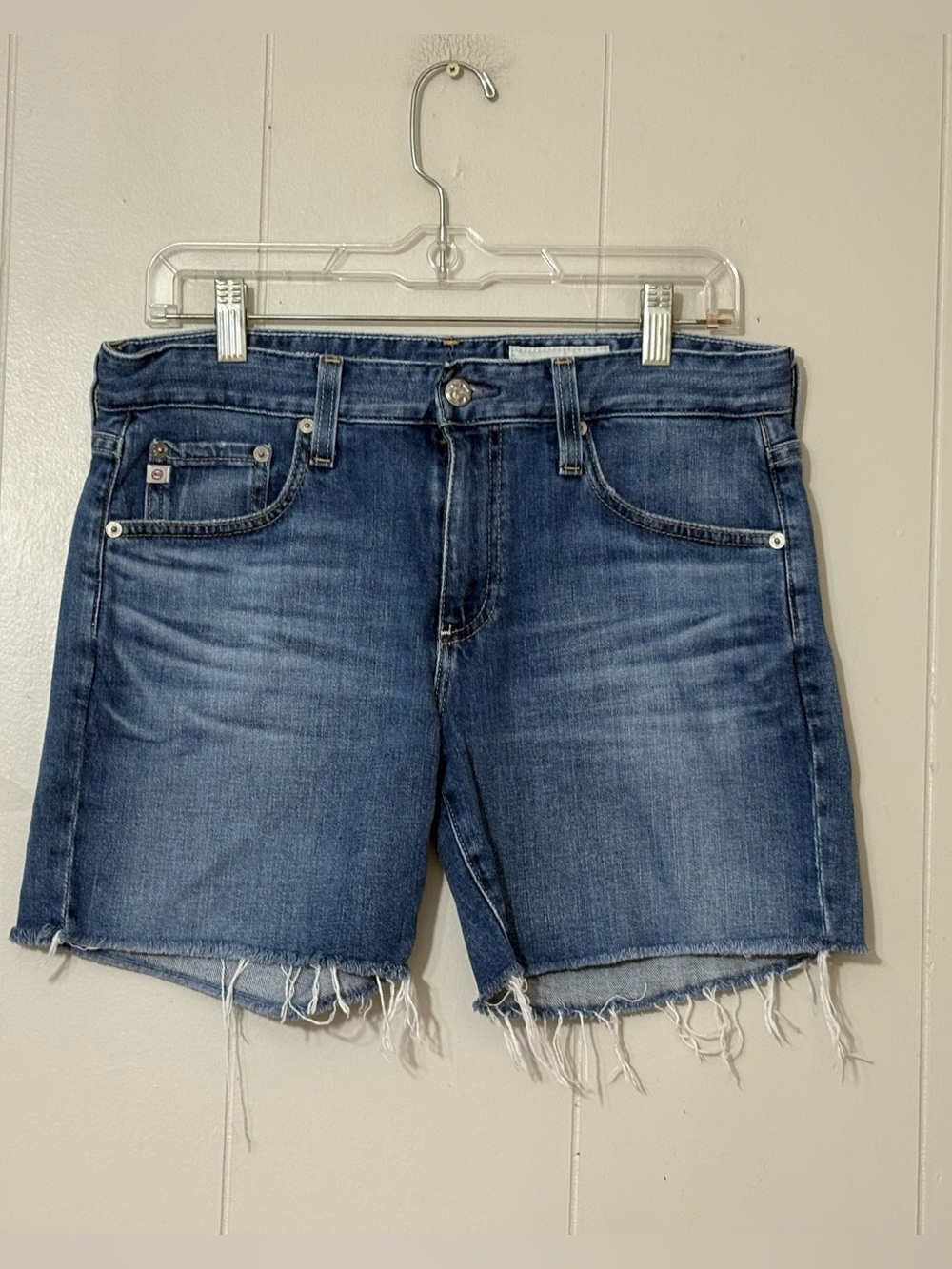 AG Adriano Goldschmied Becke Relaxed Slim Denim Shorts 27R Raw Hem Blue